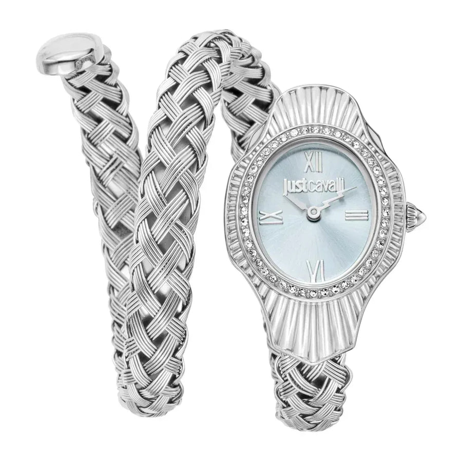 Just Cavalli Twined Mother of Pearl Dial Silver Steel Strap Watch for Women - JC1L305M0015