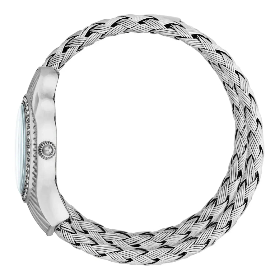 Just Cavalli Twined Mother of Pearl Dial Silver Steel Strap Watch for Women - JC1L305M0015