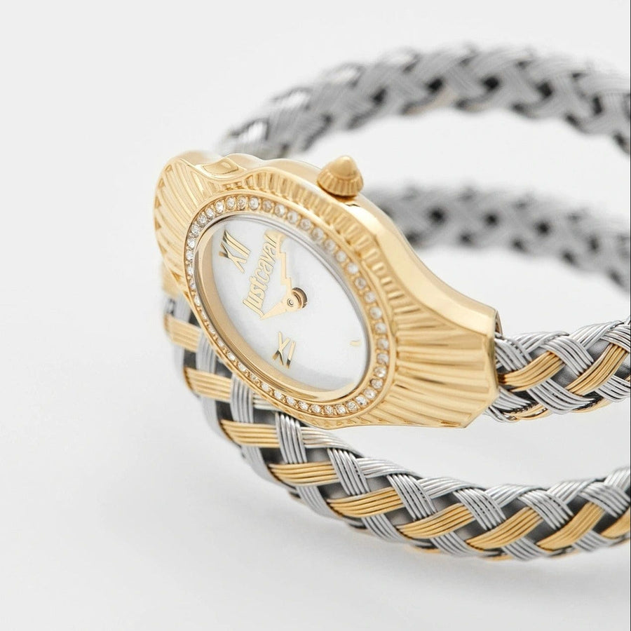 Just Cavalli Twined Mother of Pearl Dial Two Tone Steel Strap Watch for Women  - JC1L305M0055