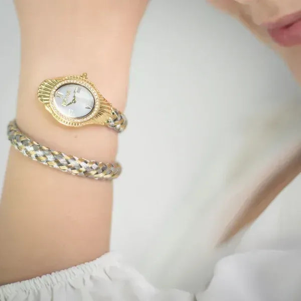 Just Cavalli Twined Mother of Pearl Dial Two Tone Steel Strap Watch for Women  - JC1L305M0055