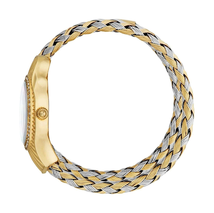 Just Cavalli Twined Mother of Pearl Dial Two Tone Steel Strap Watch for Women  - JC1L305M0055