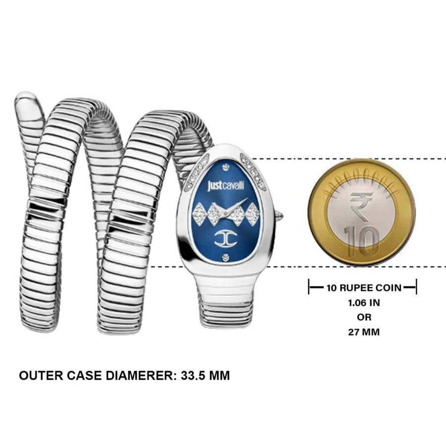Just Cavalli Vezzoso Blue Dial Silver Steel Strap Watch for Women - JC1L230M0025