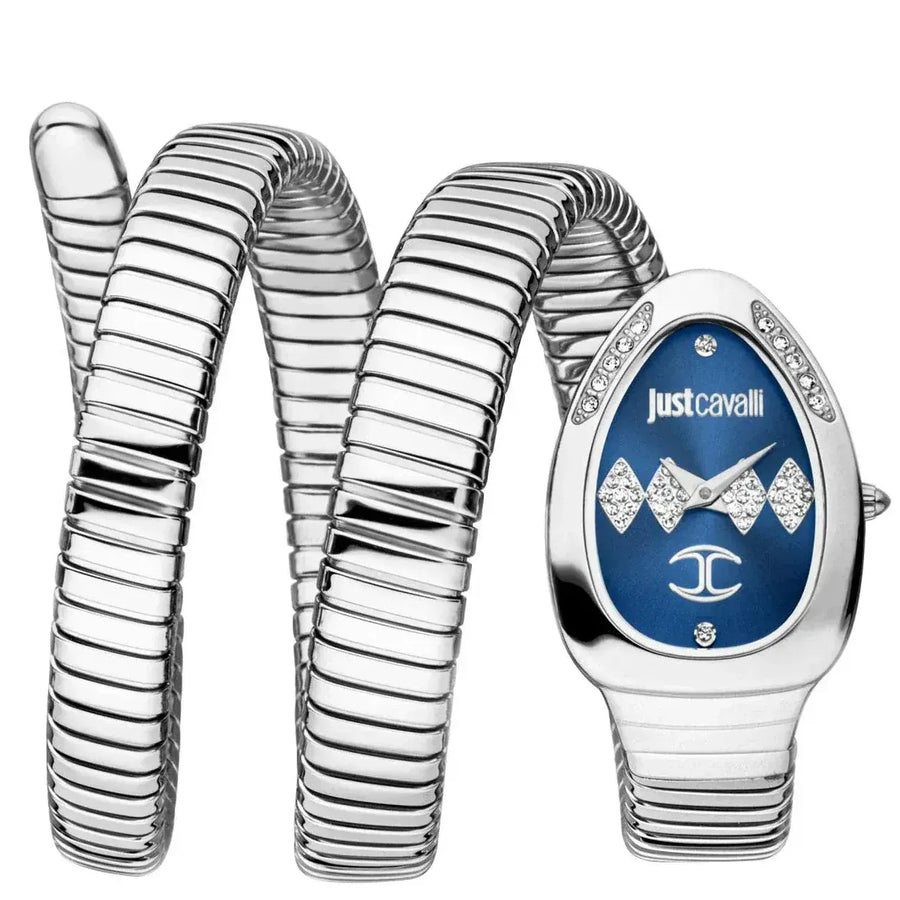Just Cavalli Vezzoso Blue Dial Silver Steel Strap Watch for Women - JC1L230M0025