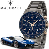 Maserati SFIDA Chronograph Blue Dial Grey Steel Strap Watch For Men - R8873640001