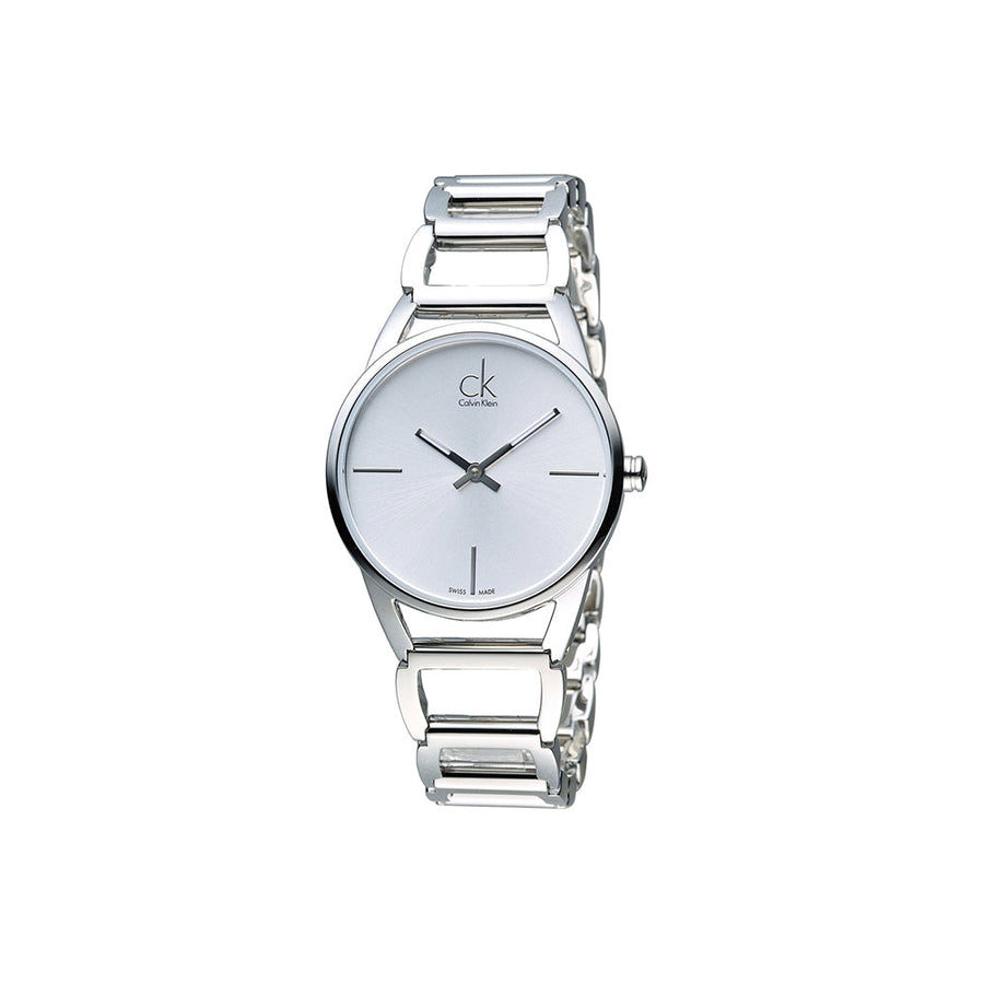 Calvin Klein Stately White Dial Silver Steel Strap Watch for Women - K3G23126