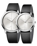 Calvin Klein Minimal Silver Dial Black Leather Strap Watch for Men - K3M221CY