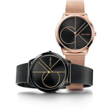 Calvin Klein Minimal Black Dial Rose Gold Mesh Bracelet Watch for Men - K3M22621