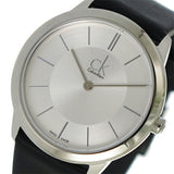 Calvin Klein Minimal Silver Dial Black Leather Strap Watch for Women - K3M221C6