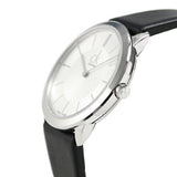 Calvin Klein Minimal Silver Dial Black Leather Strap Watch for Women - K3M221C6