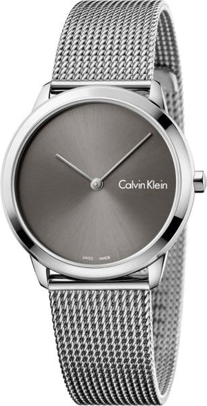 Calvin Klein Minimal Grey Dial Silver Mesh Bracelet Watch for Women - K3M221Y3