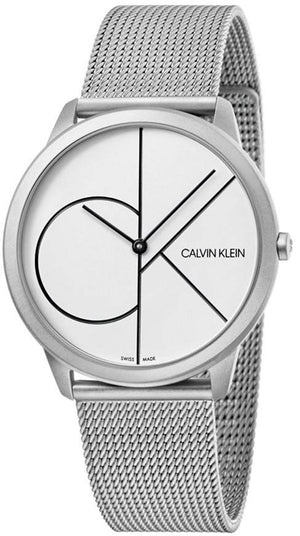 Calvin Klein Minimal White Dial Silver Mesh Bracelet Watch for Men - K3M5115X