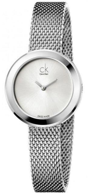 Calvin Klein Firm White Dial Silver Mesh Bracelet Watch for Women - K3N23126