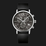 Calvin Klein Post Minimal Chronograph Black Dial Black Leather Strap Watch for Men - K7627107