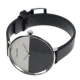 Calvin Klein Rise White Grey Dial Black Leather Strap Watch for Women - K7A231C3