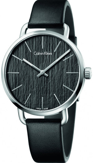 Calvin Klein Even Black Dial Black Leather Strap Watch for Women - K7B211C1