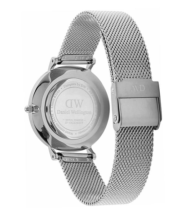 Daniel Wellington Petite Sterling Black Dial Silver Mesh Bracelet Watch For Women - DW00100218