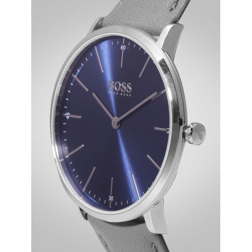 Hugo Boss Horizon Blue Dial Grey Leather Strap Watch for Men - 1513539