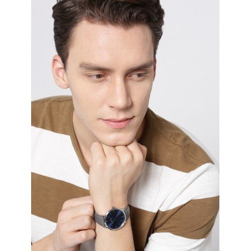 Hugo Boss Horizon Blue Dial Grey Leather Strap Watch for Men - 1513539