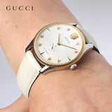 Gucci G Timeless Automatic Silver Dial Beige Leather Strap Watch For Men - YA126348