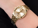 Guess Cosmo Diamonds Gold Dial Gold Steel Strap Watch For Women - GW0033L2