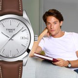 Tissot Gentleman Silver Dial Brown Leather Strap Watch For Men - T127.410.16.031.00