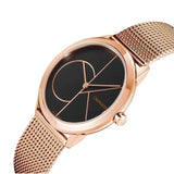 Calvin Klein Minimal Black Dial Rose Gold Mesh Bracelet Watch for Men - K3M21621