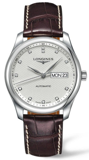 Longines Master Collection Automatic 38.5mm Silver Diamond Dial Brown Leather Strap Watch for Men - L2.755.4.77.3