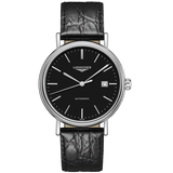 Longines Presence 38.5mm Automatic Black Dial Black Leather Strap Watch for Men - L4.921.4.52.2