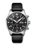 IWC Pilot's Watch Chronograph Black Dial Black Leather Strap Watch for Men - IW377709