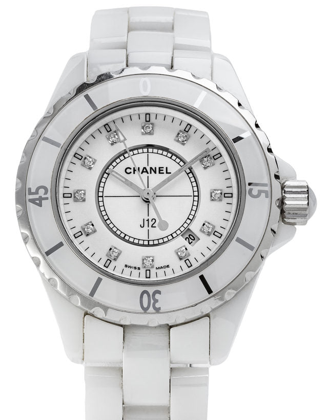 Chanel J12 Diamonds Ceramic White Dial White Steel Strap Watch for Women - J12 H1628