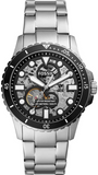 Fossil FB-01 Automatic Skeleton Black Dial Silver Steel Strap Watch for Men - ME3190