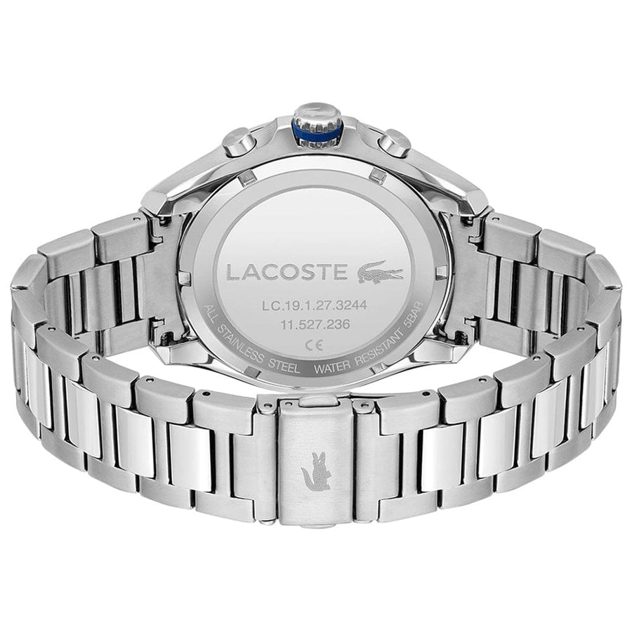 Lacoste Tiebreaker Chronograph Black Dial Silver Steel Strap Watch for Men - 2011155