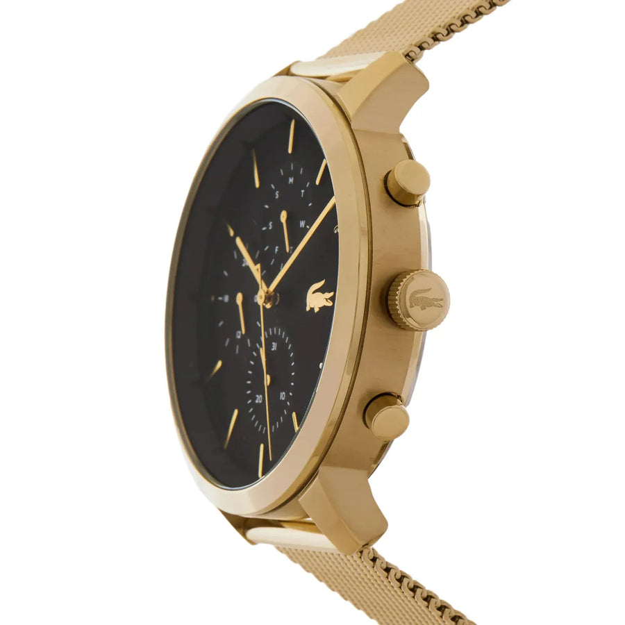 Lacoste Replay Chronograph Black Dial Gold Steel Strap Watch for Men - 2011195