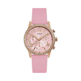 Guess Solar Rose Gold Dial Pink Rubber Strap Watch For Women - W1135L2