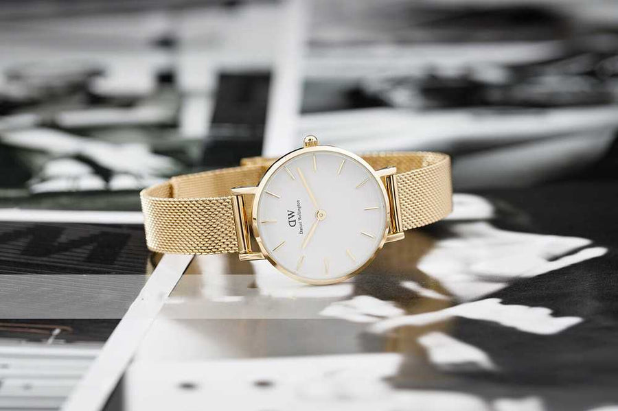Daniel Wellington Classic Petite Evergold White Dial Gold Mesh Bracelet Watch For Women - DW00100350