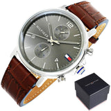 Tommy Hilfiger Daniel Grey Dial Brown Leather Strap Watch for Men - 1710416