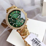 Michael Kors Parker Chronograph Green Dial Gold Steel Strap Watch for Women - MK6263