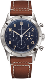 Breitling Avi 1953 Edition Platinum Chronograph Blue Dial Brown Leather Strap Watch for Men - LB0920131C1X1