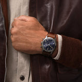 Breitling Avi 1953 Edition Platinum Chronograph Blue Dial Brown Leather Strap Watch for Men - LB0920131C1X1