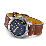 Breitling Avi 1953 Edition Platinum Chronograph Blue Dial Brown Leather Strap Watch for Men - LB0920131C1X1