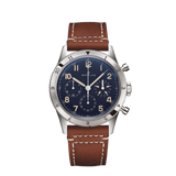 Breitling Avi 1953 Edition Platinum Chronograph Blue Dial Brown Leather Strap Watch for Men - LB0920131C1X1