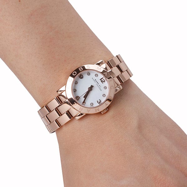 Marc Jacobs Mini Amy White Dial Rose Gold Steel Strap Watch for Women - MBM3078
