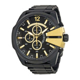 Diesel Mega Chief Chronograph Black Dial Black Steel Strap Watch For Men - DZ4338