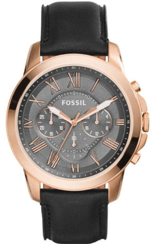 Fossil Grant Chronograph Grey Dial Black Leather Strap Watch for Men - FS5085