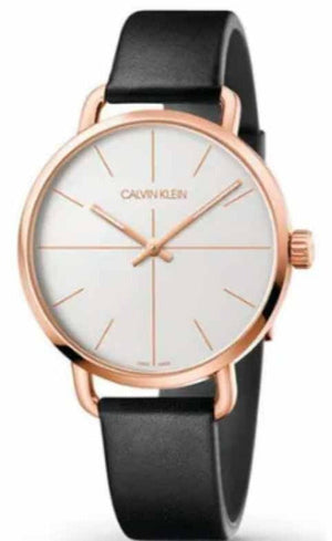 Calvin Klein Even White Dial Black Leather Strap Watch for Women - K7B216C6