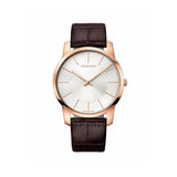 Calvin Klein City Silver Dial Brown Leather Strap Watch For Men - K2G21629