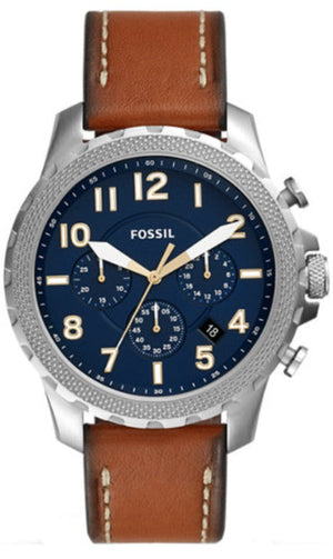 Fossil Bowman Chronograph Blue Dial Brown Leather Strap Watch for Men - FS5602