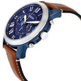 Fossil Grant Chronograph Blue Dial Brown Leather Strap Watch for Men - FS5151