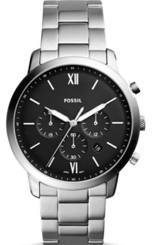 Fossil Neutra Chronograph Black Dial Silver Steel Strap Watch for Men - FS5384