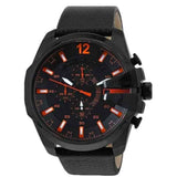 Diesel Mega Chief Chronograph Black Dial Black Leather Strap Watch For Men - DZ4291